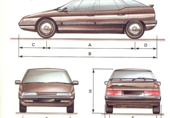 Citroen XM (1991) (Citroen HM (1991)) - drawings (drawings) of the car